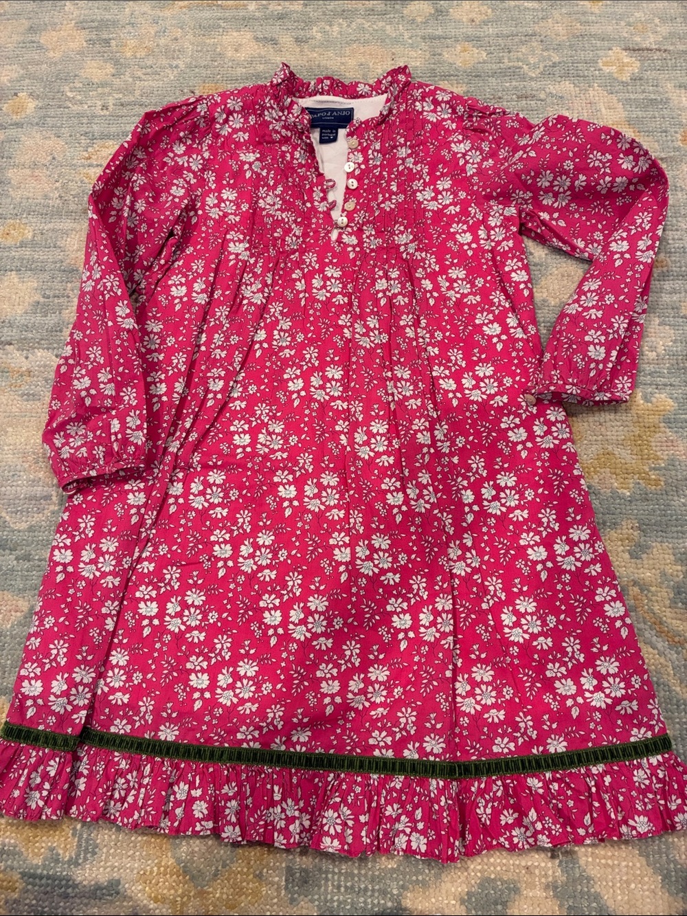 Papo d'Anjo Bright Pink Floral Long Sleeve Dress